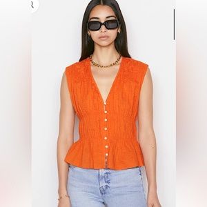 Frame Button Down Orange Crush Ruched Top